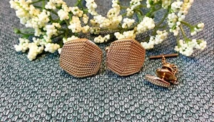 VTG Signed Swank Textured Hexagon Design Gold Tone Cufflinks and Tie Tack Set - Picture 1 of 14