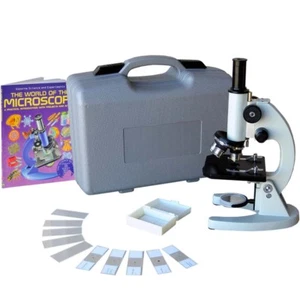 AmScope 40-1000x Monokulares Schüler-Verbundmikroskop mit Koffer, 10 Stück Objektträger, Buch - Bild 1 von 8