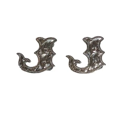 2 Etched Silver Tone Alphabet Letter "J" Western Concho 1.25" - Image 1 of 4