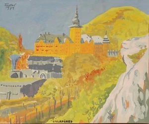 1974 LISTED HUNGARIAN CHARLES FODOR Sd ORIGINAL M/M CITYSCAPE "LILLAFÜRED" - Picture 1 of 11