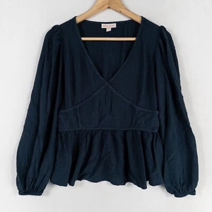 Blusa para mujer Knox Rose grande azul verdoso hilo metálico peplum manga larga boho - Imagen 1 de 8