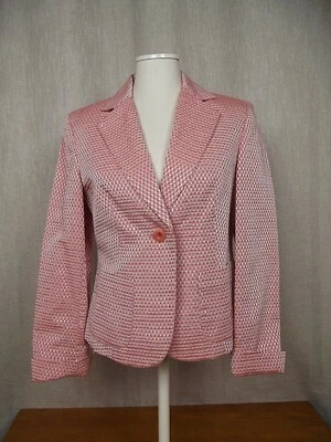 TALBOTS женщин Sz 4 персиковый текстурированный чек трикотажа одна кнопка блейзер в клетку куртка  - Изображение 1 из 4