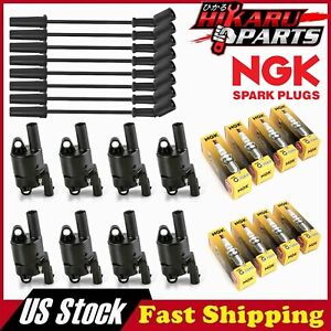 8x Round Ignition Coil & 8x NGK Spark Plug & 1 Wire Set For Chevrolet Silverado