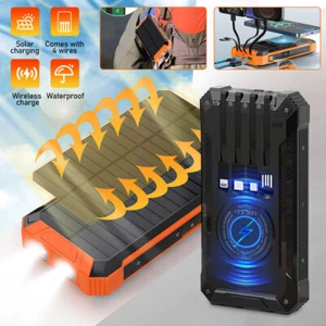 36000mAh Portable Solar Power Bank Phone Wireless Fast Charger External Battery - Picture 1 of 30