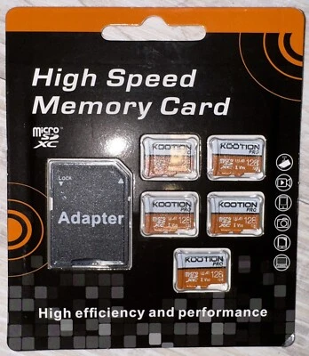 NIB Kootion 5 Pack 128GB Micro SD TF Card Ultra SDHC SDXC Memory Cards Orange - Image 1 of 3