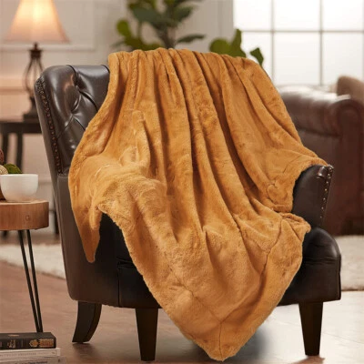 Acogedora manta cálida de piel sintética de zorro - felpa de lujo color liso para sofá y cama Foto 1 de 4