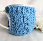 Hand knitted Mug Hug Cup Cosy Jacket Cover Sleeve ~Chunky Blue ~ coffee/tea NEW