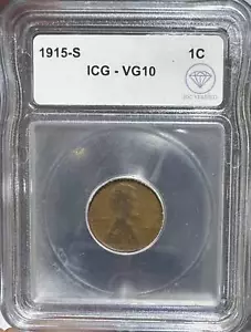 1915 S Small Cents Lincoln, Wheat Ears Reverse ICG VG-10 IDC Verified - Picture 1 of 2