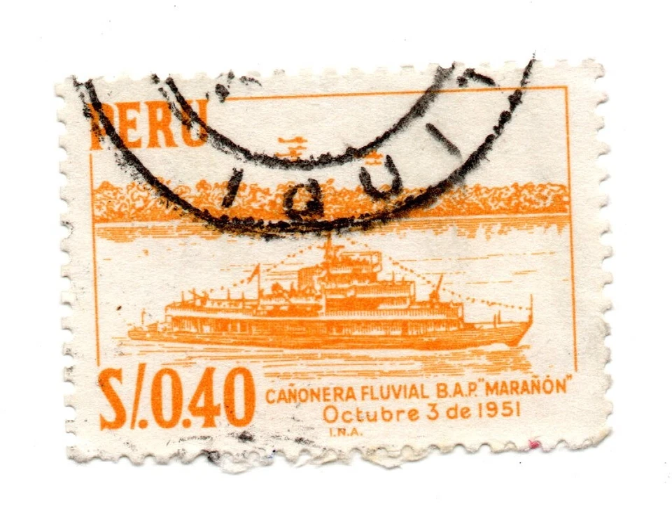 Cañonera River Marañón, 3 de octubre de 1951, naranja amarillento, Perú 1962 4 Foto 1 de 1