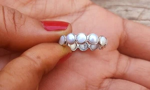 Natural Pearl Full Eternity Band Ring-925 Sterling Silver Handmade Ring - Picture 1 of 6