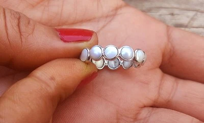 Natural Pearl Full Eternity Band Ring-925 Sterling Silver Handmade Ring - Image 1 of 4