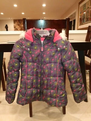 LONDON FOG Hooded Fur Trim Puffer Jacket Sz 10-12 - Image 1 of 4