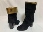 Chanel Cc Coco Mark Embroidered Suede Boots High Heel Black 36 Very Rare