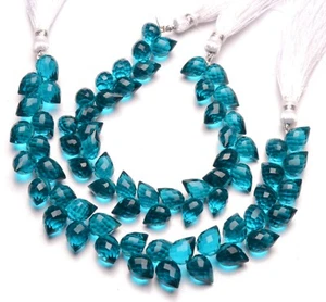 Green Apatite Color Quartz 10x7mm Size Faceted Flower Buds Shape Beads 7" Strand - Picture 1 of 7