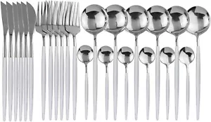 24-Piece Flatware Set Stainless Steel Knife Fork Spoon Teaspoon Silverware Set - Bild 1 von 25