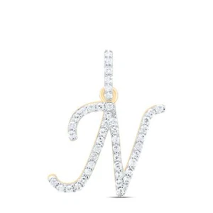 10K Yellow Gold Diamond Women Fancy Script Font Initial N Letter Pendant 1/5 CT - Picture 1 of 1