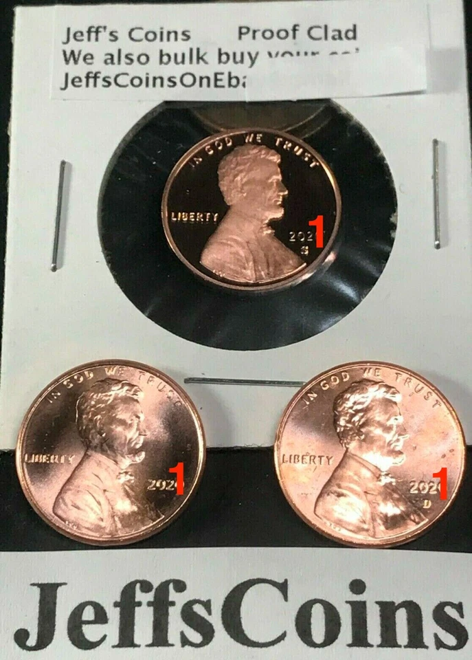 2021 PDS Lincoln Union Shield UNCIRCULATED ROLL & S PROOF Penny P D S Set 3 Coin - Image 1 of 4