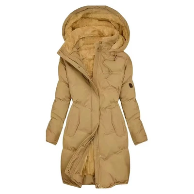 Chaqueta de algodón con capucha de invierno para mujer - Abrigo de terciopelo grueso cálido aislante, calce ajustado Foto 1 de 4