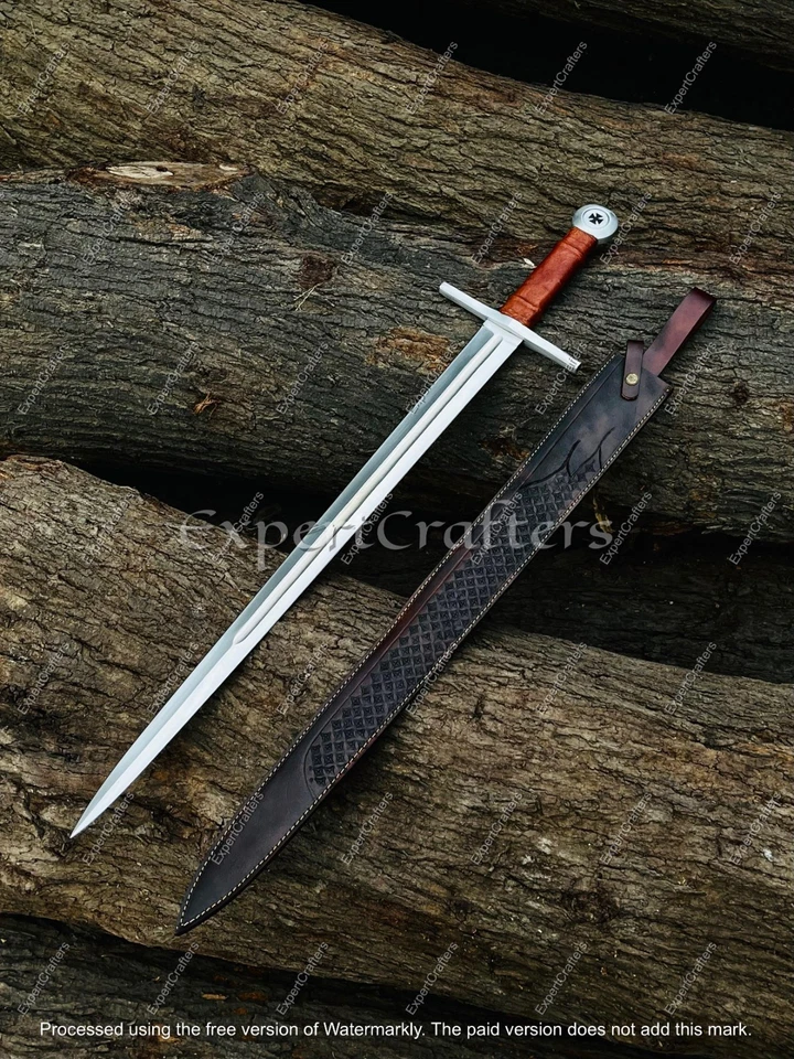 Espada Templaria Caballeros Acero Alto Carbono Forjada a Mano, Réplica Espada Cruzada Foto 1 de 4