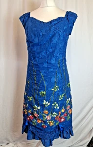 Joe Browns Corset Back Dress Bright Blue Embroidered Lace Women's UK16 C4408 - Picture 1 of 12