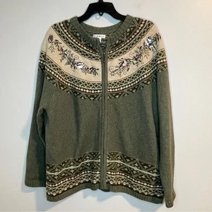 Croft & Barrow Strickjacke oliv bestickt Seidenmischung - Bild 1 von 5