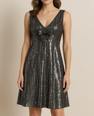 JS Collections Women’s Gray Sequin Y2K Babydoll Dress 10 Holiday Glam Feminine  - Image 1 of 4