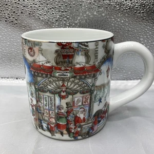 RARO Taza Williams Sonoma Town Square 15 OZ Navidad 24K Borde Dorado - Imagen 1 de 8