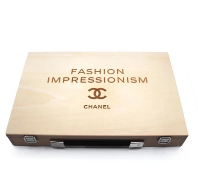 CHANEL Shelf/Desk Display Box Wood Case w-Handle + Original CC Canvas Photos - Image 1 of 4