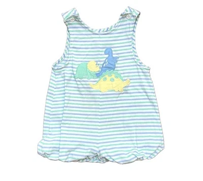 Toddler Boys Dinosaurs Bubble Romper VTG 90s Kelly’s Knit Stripe Size 4T - Image 1 of 4