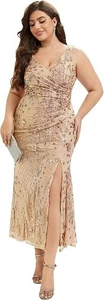 Ever-Pretty Plus Damen eleganter Pailletten Schlitz ärmellos V-Ausschnitt, gold GR:24 - Bild 1 von 5