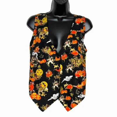 VINTAGE 1980s 1990s HALLOWEEN VEST COTTAGE CORE TEACHER BY BASIC EDITIONS EUC M - Image 1 of 3