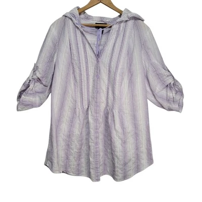 Blusa Lane Bryant con capucha manga enrollable talla 18/20 púrpura y blanco Foto 1 de 4