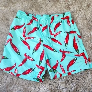 George Hot Chili Pepper Swim Trunks Men's Size Medium Teal Background - Picture 1 of 9