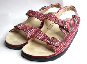 SAS Tripad Relaxed Comfort Sandals Red Plaid Leather Suede Everyday Wear Size 11 - Picture 1 of 9