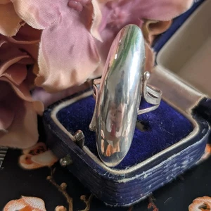 Vintage NEZ Navajo Ring | Long Statement Ring | Southwestern Modernist Silver - Picture 1 of 8