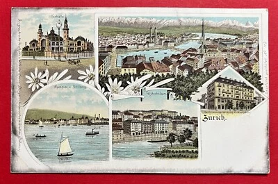 Litho AK ZÜRICH Schweiz um 1900 Tonhalle und Stadtansichten   ( 117287 - Bild 1 von 2