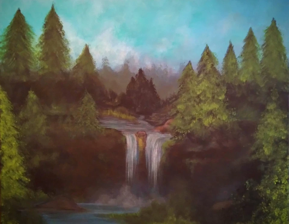 Bob Ross Copy Cat 16 x 20 pintura acrílica paisagem pintada à mão sobre tela - Imagem 1 de 1