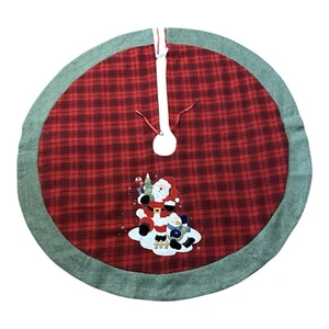 Dan Dee Weihnachtsbaum Rock~rot kariert~Applikation Santa Schneemann~grün Strickrand - Bild 1 von 12