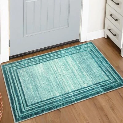 LAHOME Abstract 2x3 Teal Kitchen Rugwashable Lowpile Entry Rug Nonslip Door Mat Indoor