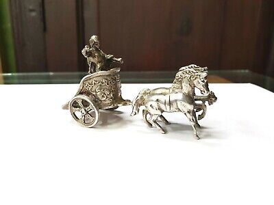Vintage Old Hallmarked Sterling Silver Roman God On Chariot Drawn By Two Horses • 1,085.24$