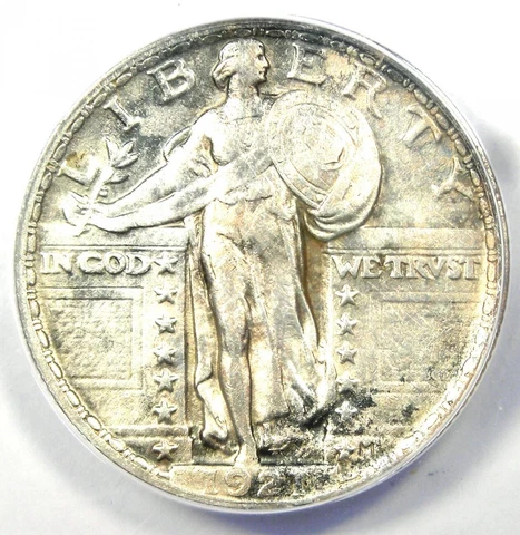 1921 Standing Liberty Quarter 25C Coin - Certified ANACS AU50 Detail - Rare Date Cover