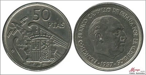 España 50 pesetas 1957 (58) / Variedad Una Libre Grande MBC / VF Franco - Picture 1 of 1