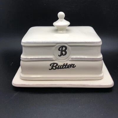 Signature Housewares Word Collection White Gray Butter Dish With Cover Farmhouse - Image 1 of 4