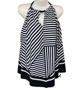 Kono Sol Swim Halter Top Women 3X Black White Stripe Underwire Open Back - Picture 1 of 7