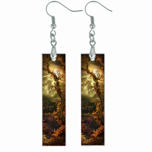 Autumn Equinox Full Moon Pagan Wiccan Bar Earrings NO PLATING NO TARNISHING - Picture 1 of 6