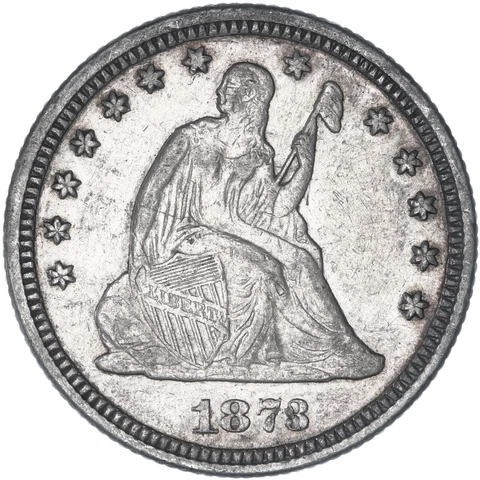1873 Seated Liberty Quarter No Arrows Open 3 AU Ding Across Date See Pics F318 Cover