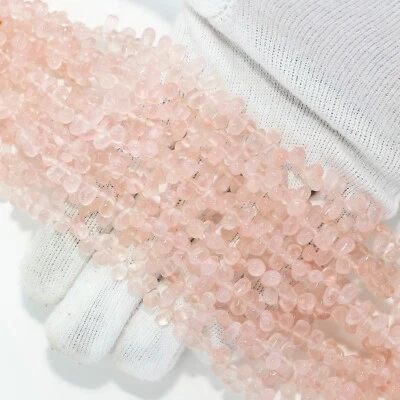 Natural Rose Quartz Drop Briolette Smooth Beads Loose Gemstone 6x4mm to 7x5mm - Image 1 of 4