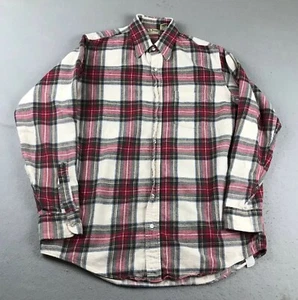 LL Bean Shirt Mens Medium Tall Red Plaid Cotton Flannel Button Up Long Sleeves - Picture 1 of 10
