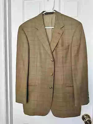 Hugo Boss Cashmere Wool Three Button Light Brown Window Pane Sports Coat 40S - Image 1 of 4