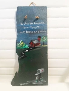 Original Art on Slate, County Barn Signed P Hacker 14" Tall x 6" Wide - Picture 1 of 4